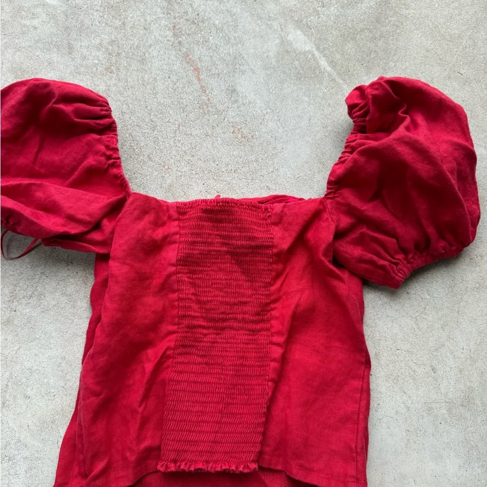 Reformation red Marbella linen square neck shirt - Picture 7 of 7